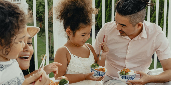 family eating outside
